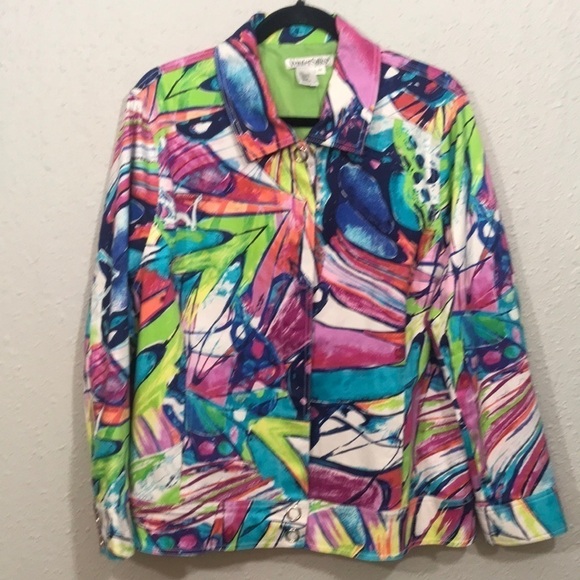 Wintersilks Bright Colored Paint Stroke Fully Lined Snap Front Spring Jacket - Picture 1 of 9